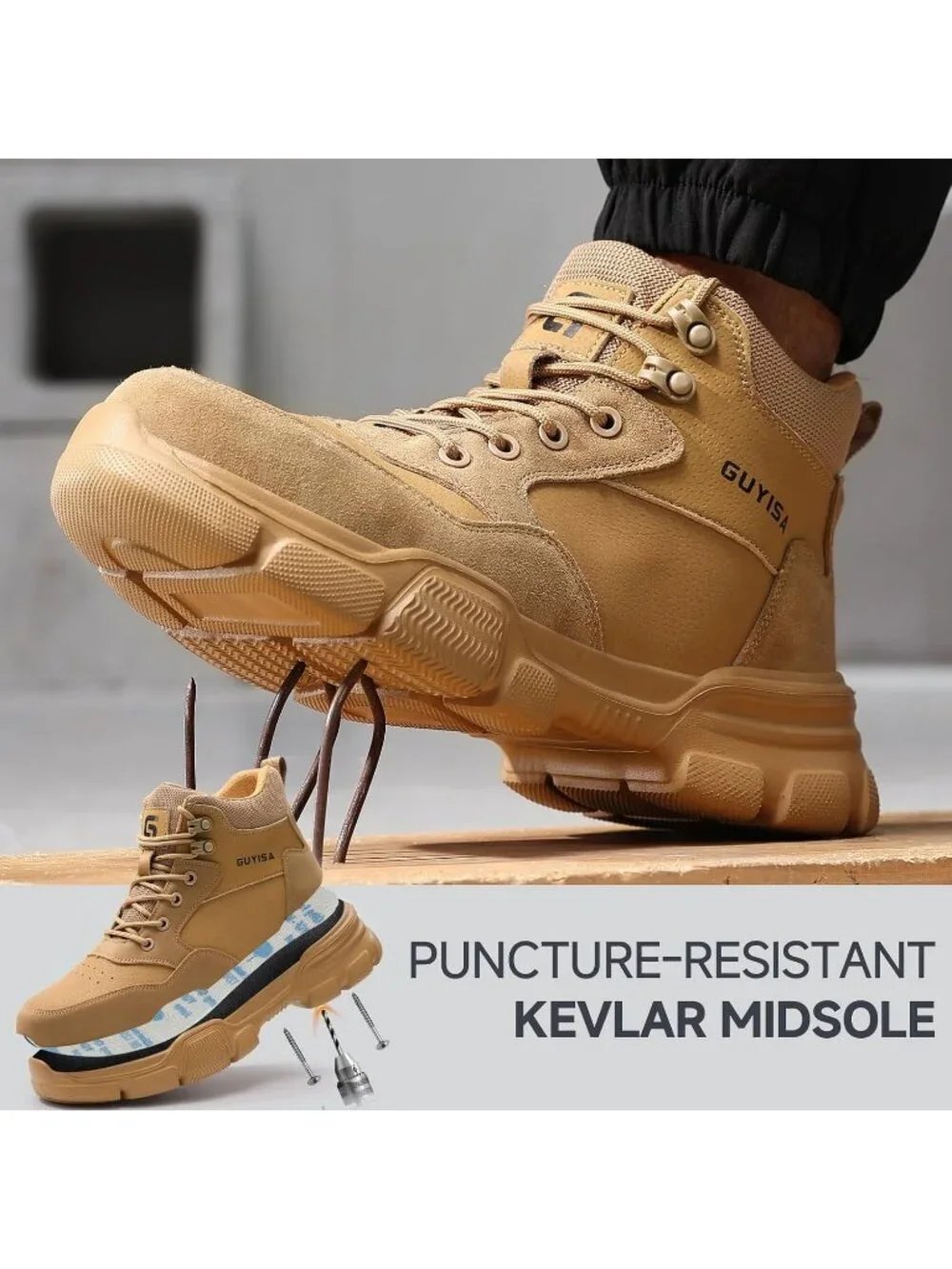 Men's Coffee Splashproof Shoes Casual High Top Steel Toe Non Slip Hiking Boots